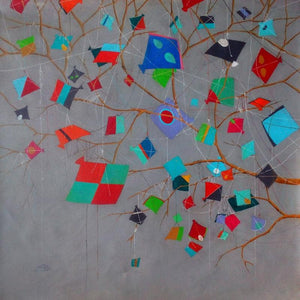 contemporary acrylic painting titled 'Treasure Of The Childhood X', 18x18 inches, by artist Shiv Soni on Canvas