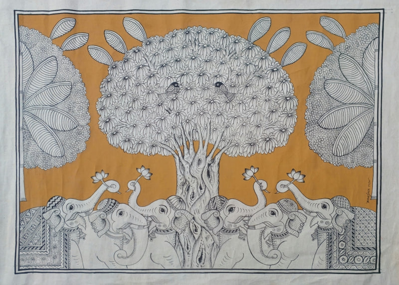 Tree Of Life 1' nature phad traditional Art by artist Abhishek Joshi, 24x36 inch, on handmade cotton canv
