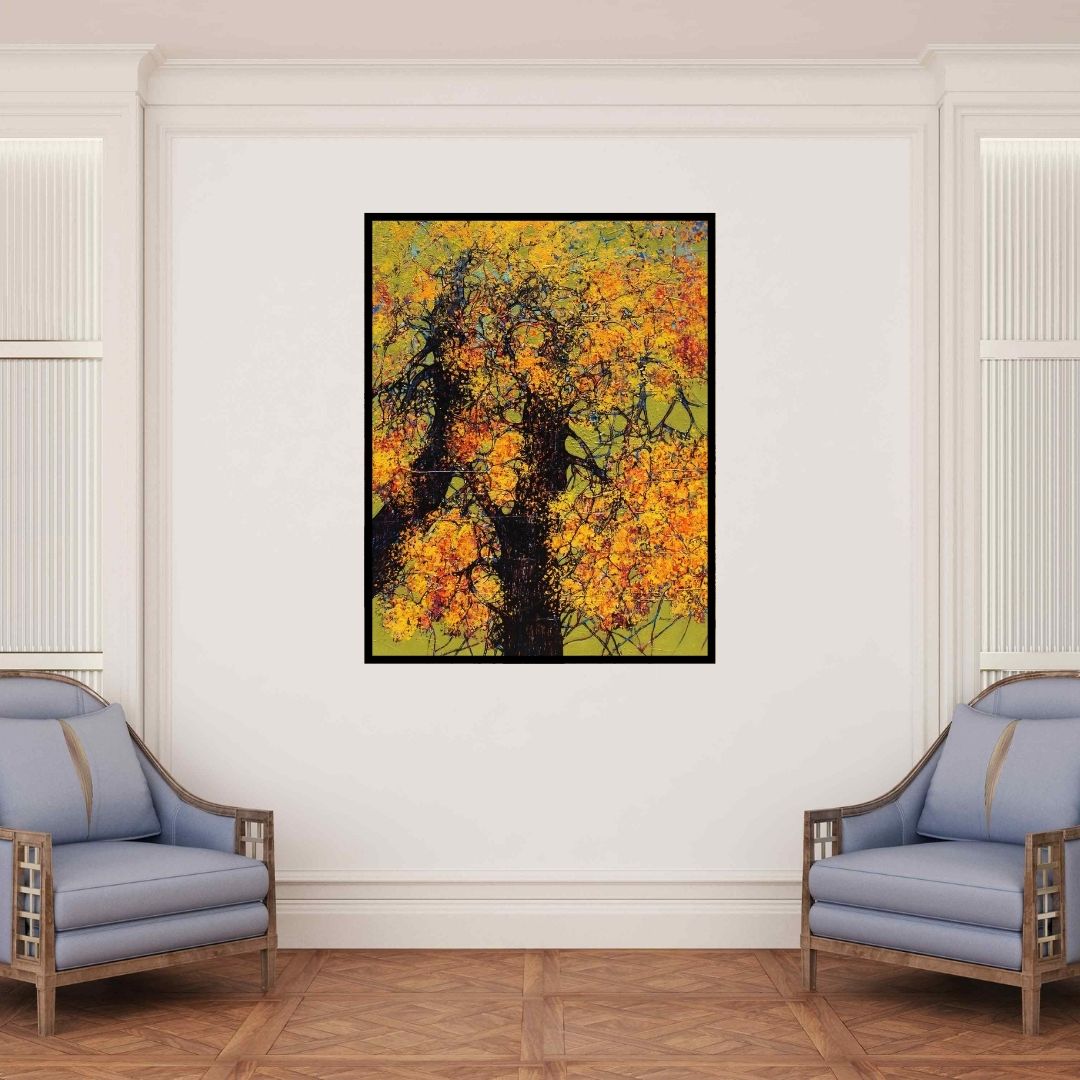 In-situ view of Bhaskar Rao's 'Treescape 105' painting in a room