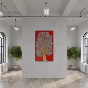 In-situ view of Bhaskar Rao's 'Treescape 111' painting in a room