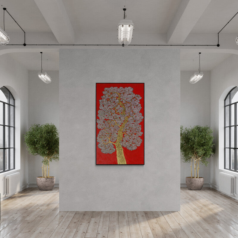 In-situ view of Bhaskar Rao's 'Treescape 111' painting in a room