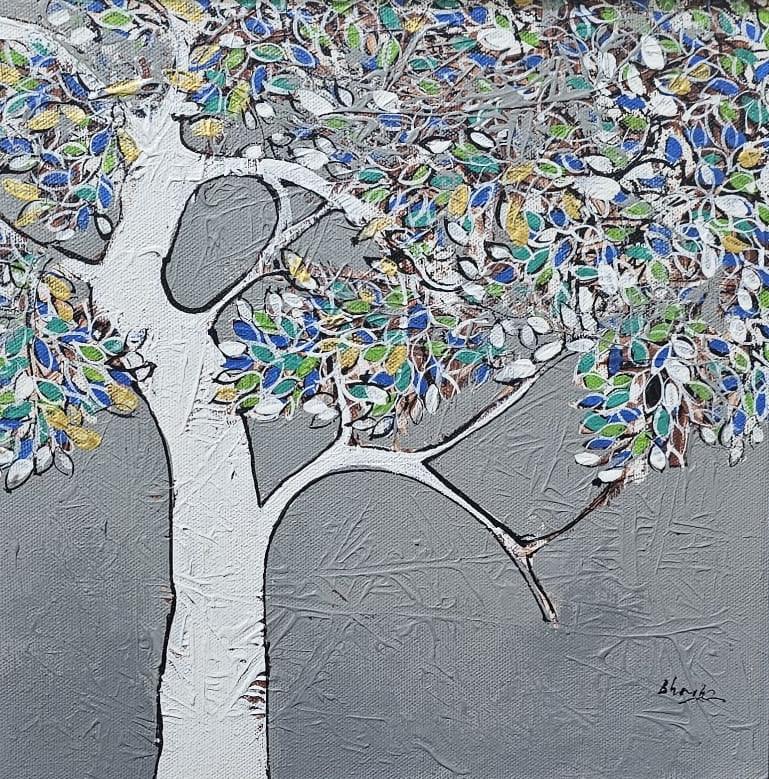 Nature acrylic painting titled 'Treescape 210', 12x12 inches, by artist Bhaskar Rao on Canvas