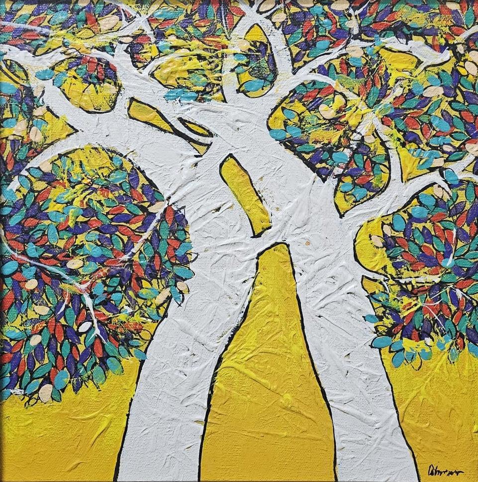 Nature acrylic painting titled 'Treescape 212', 12x12 inches, by artist Bhaskar Rao on Canvas