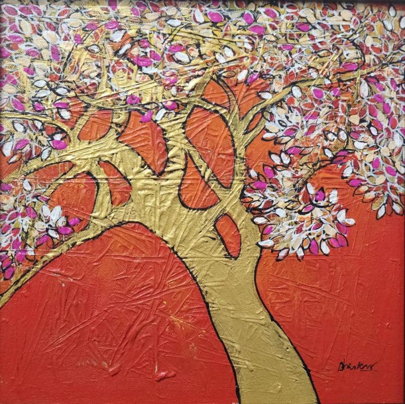 Nature acrylic painting titled 'Treescape 213', 12x12 inches, by artist Bhaskar Rao on Canvas