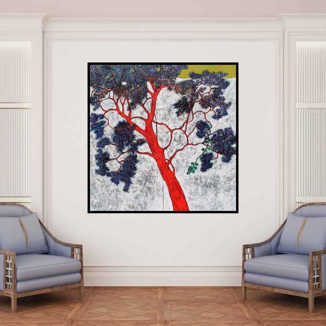 In-situ view of Bhaskar Rao's 'Treescape 22' painting in a room