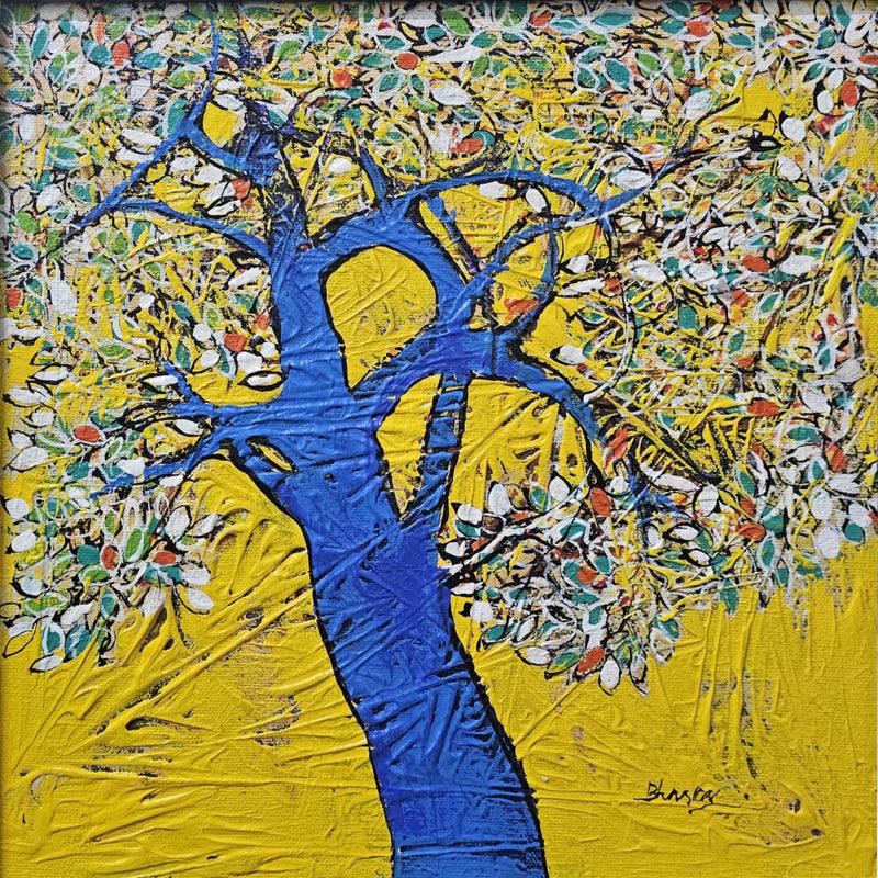 Nature acrylic painting titled 'Treescape 222', 12x12 inches, by artist Bhaskar Rao on Canvas