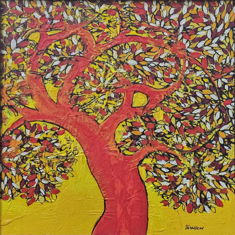 Nature acrylic painting titled 'Treescape 224', 12x12 inches, by artist Bhaskar Rao on Canvas
