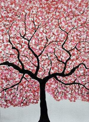 Treescape 4 (Crimson Majesty) by Sumit Mehndiratta, Original Acrylic Nature Painting on Canvas, X-Small Vertical Wall Art