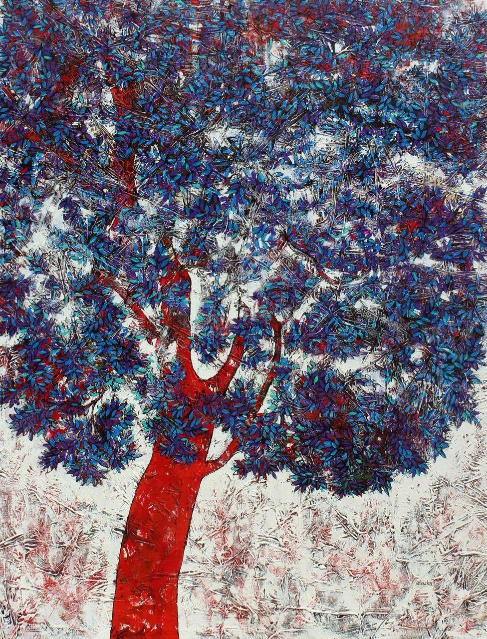 Nature acrylic painting titled 'Treescape 56', 48x36 inches, by artist Bhaskar Rao on Canvas