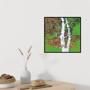 Preview of 'Treescape 59' Painting by Bhaskar Rao shown on a wall in a furnished room.