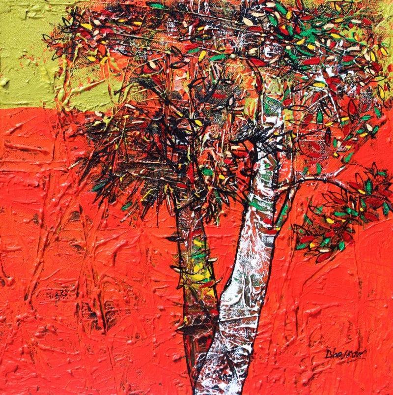 Nature acrylic painting titled 'Treescape 63', 12x12 inches, by artist Bhaskar Rao on Canvas