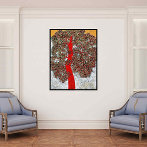 In-situ view of Bhaskar Rao's 'Treescape 96' painting in a room