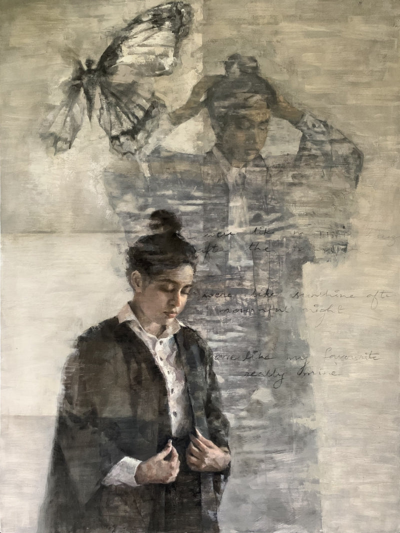 Triad 2' figurative oil painting by artist Nilisha Phad, 48x36 inch, on canvas