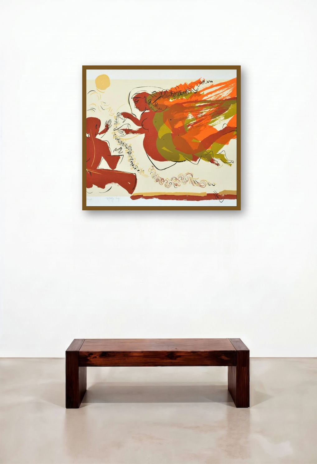 Triangel (Flying Figures) by artist Jatin Das displayed in a Scandinavian Hotel Suite