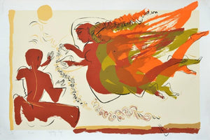 Figurative serigraphs painting titled 'Triangel', 40x60 inches, by artist Jatin Das on Paper