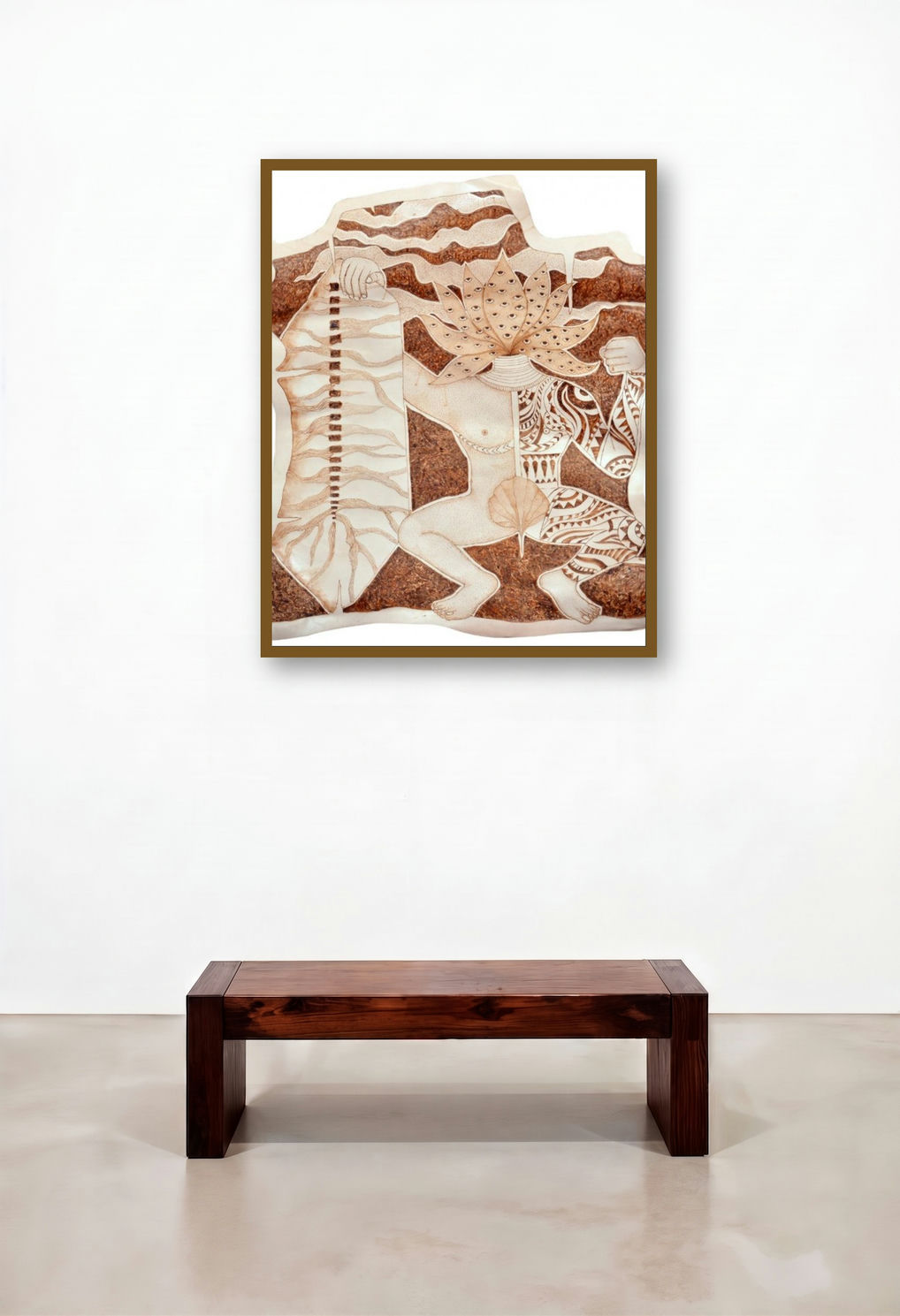 Tribal 2 (Guardian of the Earth) by artist Mandar Khadtar displayed in a Art Deco Living Room