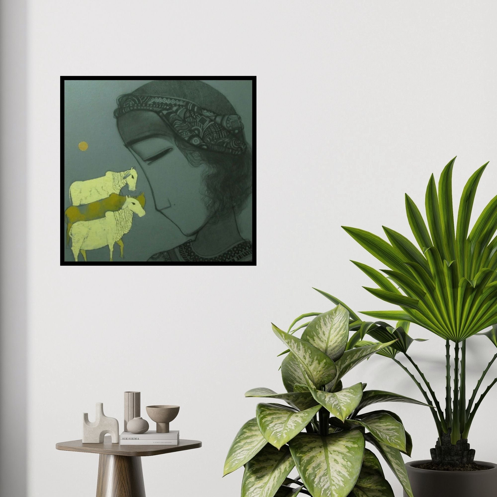 In-situ view of Siddharth Shingade's 'Tribal Boy Grey' painting in a room