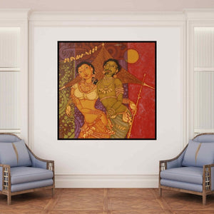 In-situ view of Manikandan Punnakkal's 'Tribal Couple' painting in a room