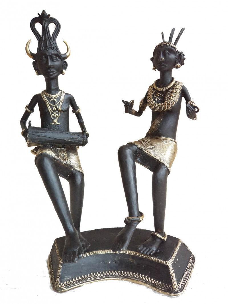 Lifestyle craft titled 'Tribal Dancing Pair', 8x15x20 inches, by artist Kushal Bhansali on Brass