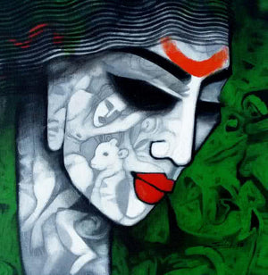 Tribal Girl Ii (The Inner World) by Mukesh Salvi, Original Acrylic Figurative Painting on Canvas, Small Square Wall Art