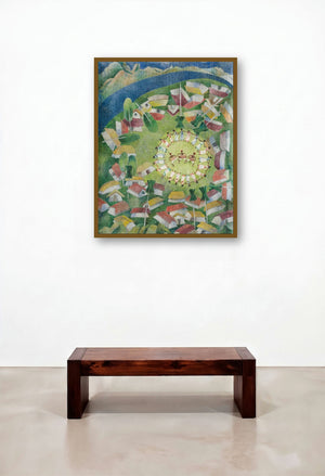 Tribal Life (Village Festivity) by artist Arpita Basu displayed in a Scandinavian Hotel Lobby