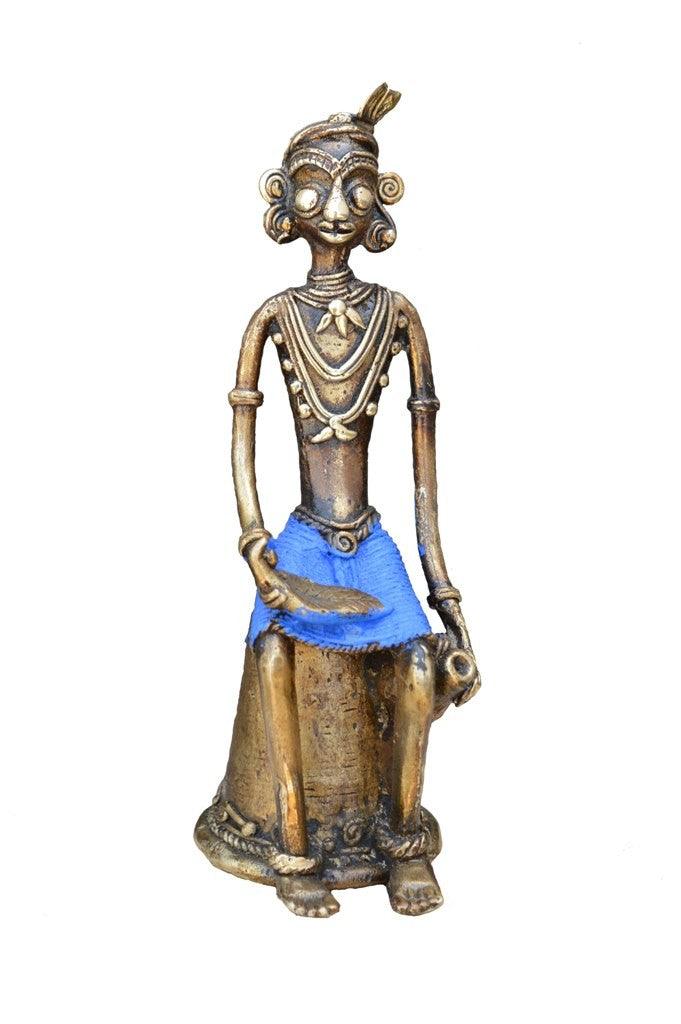Lifestyle craft titled 'Tribal Sitting Man', 12x4x4 inches, by artist Kushal Bhansali on Brass