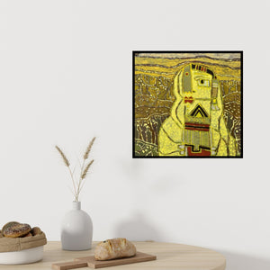 Preview of 'Tribal Women 1' Painting by Anup Shrivastav shown on a wall in a furnished room.