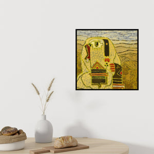Preview of 'Tribal Women (Abstract Tribal Woman Portrait)' Painting by Anup Shrivastav shown on a wall in a furnished room.