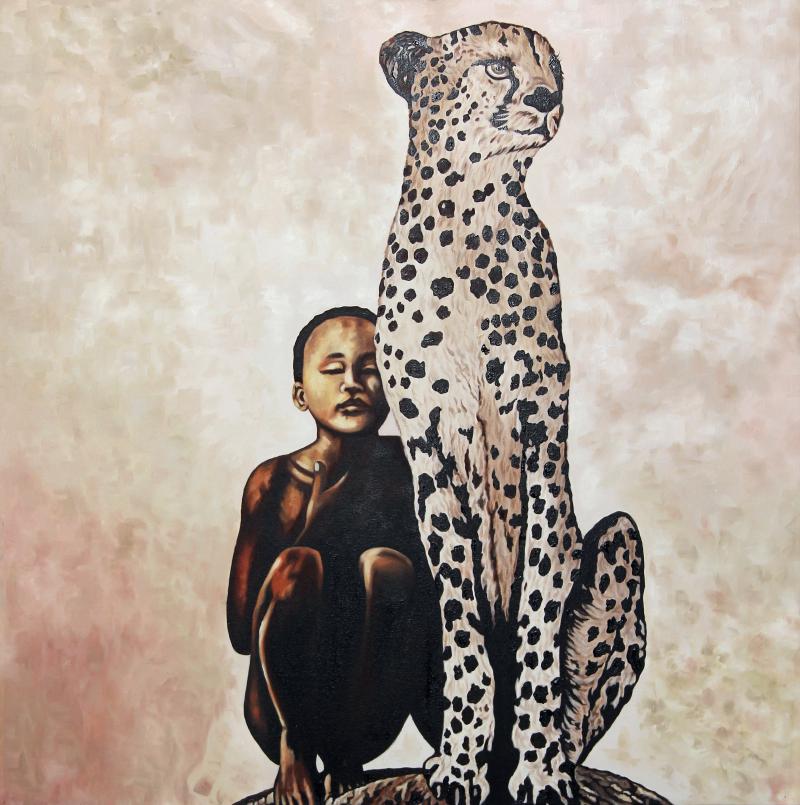 In-situ view of Gunjan Adya's 'The Tribe' painting in a room