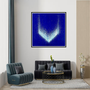 Preview of 'Trickle Down' Painting by Ekta Sharma shown on a wall in a furnished room.