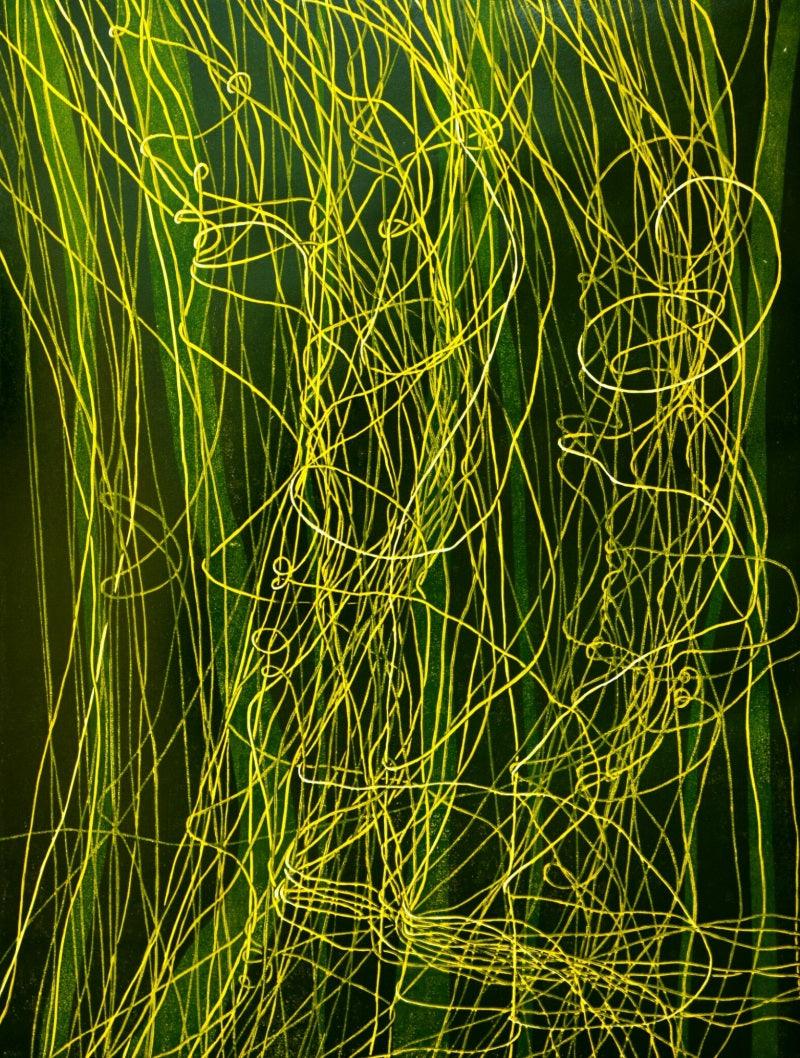 Abstract printmaking titled 'Tricky Line', 36x28 inches, by artist Bikash Senapati on Paper