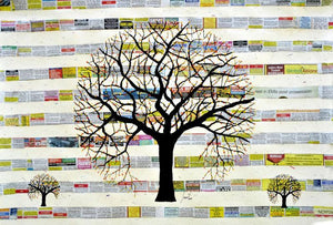 Trimbhav (Roots in Print) by Sumit Mehndiratta, Original Handmade Paper Nature Painting on Handmade Paper, Medium Horizontal Wall Art
