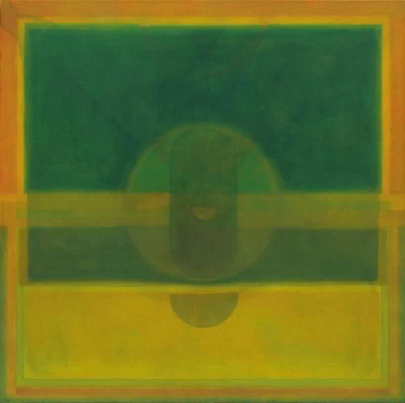 Abstract oil painting titled 'Triratha', 48x48 inches, by artist Khushal Khairnar on Canvas