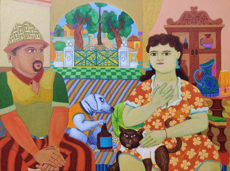 The Triumph' figurative acrylic painting by artist Shripad Gurav, 36x48 inch, on canvas