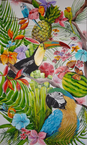 Tropical Summer (Tropical Rhapsody) by Francesca Monico, Original Acrylic Nature Painting on Canvas, Medium Vertical Wall Art