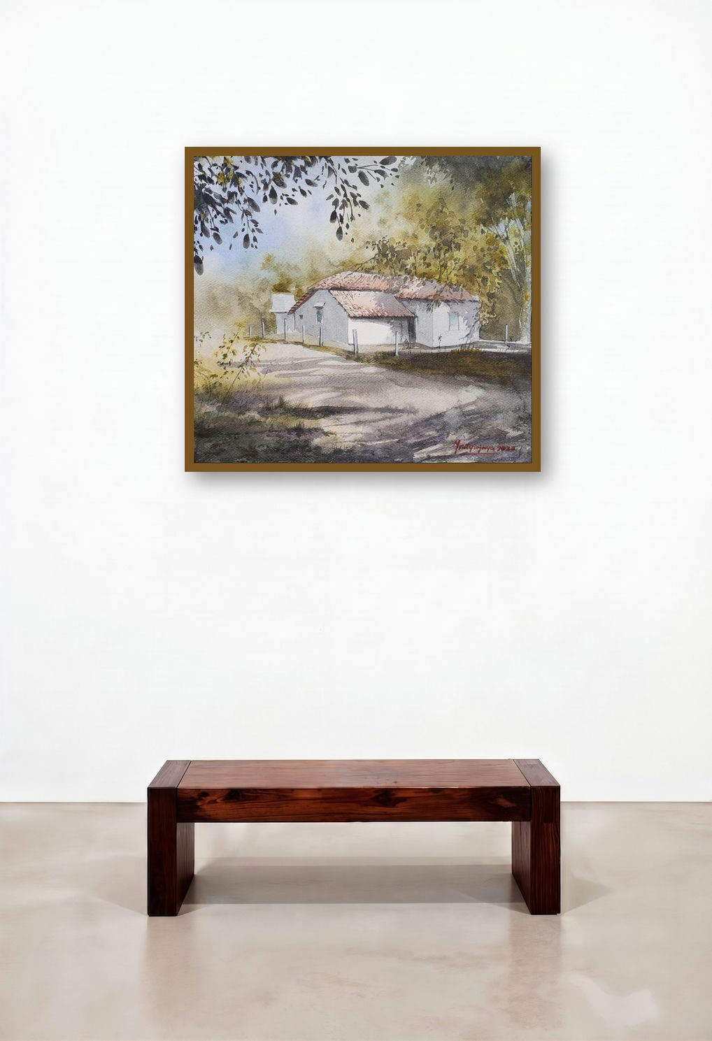 Tropical Summers (Country Retreat) by artist Mrutyunjaya Dash displayed in a Luxury Hotel Lobby