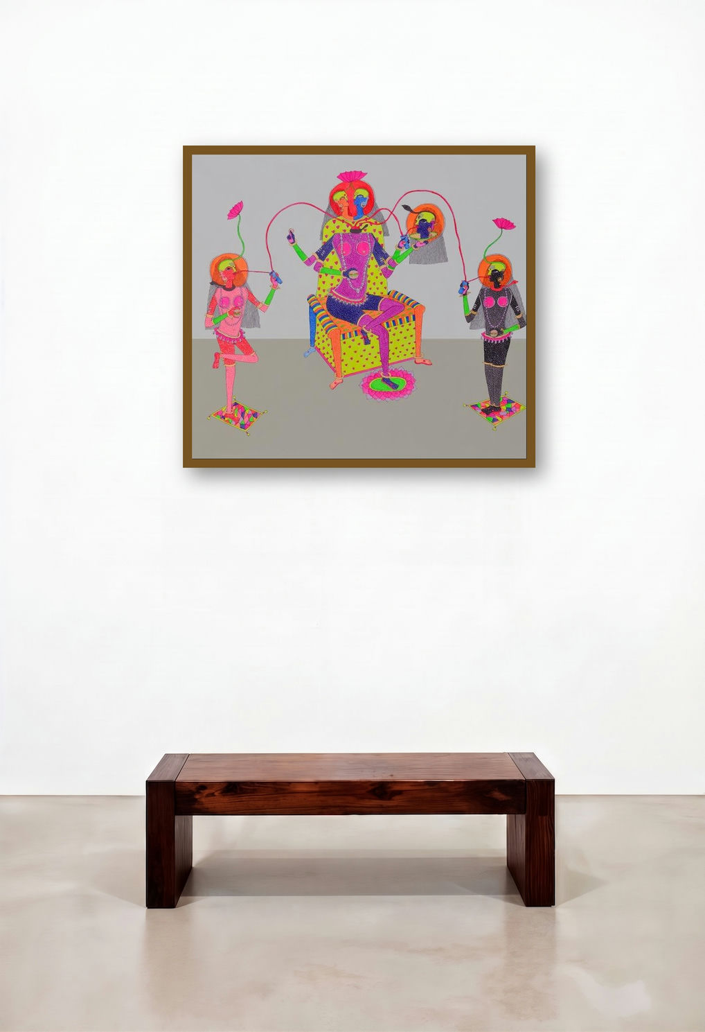 True Friendship by artist Priti Singh displayed in a Mid-Century Modern Hotel Lobby