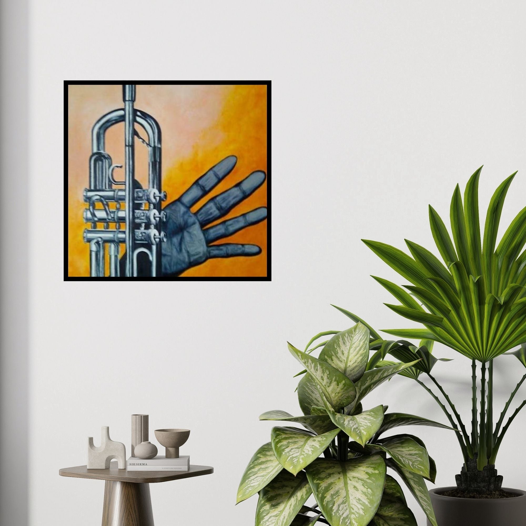 In-situ view of Saurab Bhardwaj's 'Trumpet' painting in a room