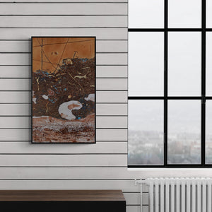 Preview of 'T’S A Kind Of Penetration' Painting by Murali Chinnasami shown on a wall in a furnished room.