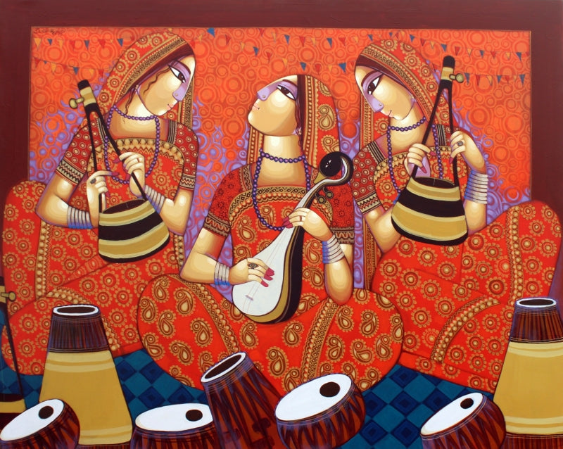 'Tune Of Bengal 1' figurative acrylic painting by artist Sekhar Roy, 48x60 inch, on canvas