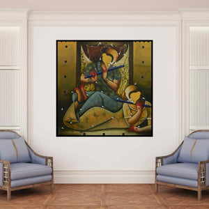 In-situ view of Anupam Pal's 'Tunes Of Flutes (The Melody of Love)' painting in a room