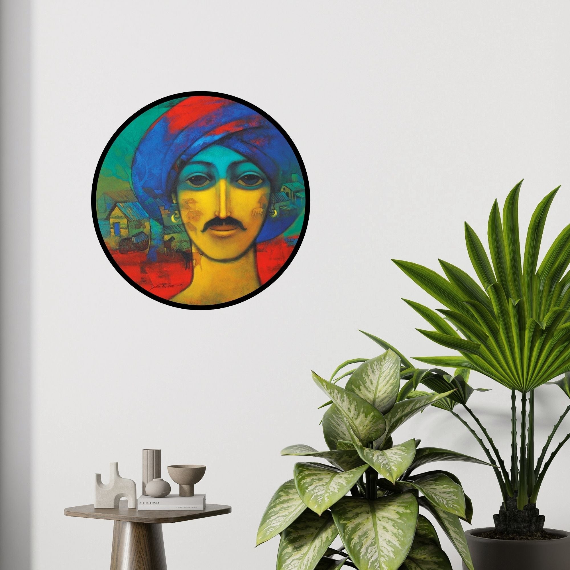 In-situ view of Sachin Akalekar's 'Turban Man (Village Elder)' painting in a room