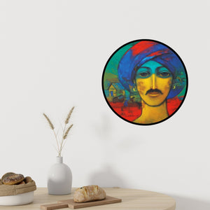 Preview of 'Turban Man (Village Elder)' Painting by Sachin Akalekar shown on a wall in a furnished room.