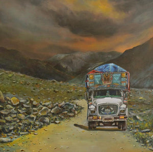 Landscape acrylic painting titled 'TWILIGHT IN LADAKH', 24x24 inches, by artist Sumon Naskar on Canvas
