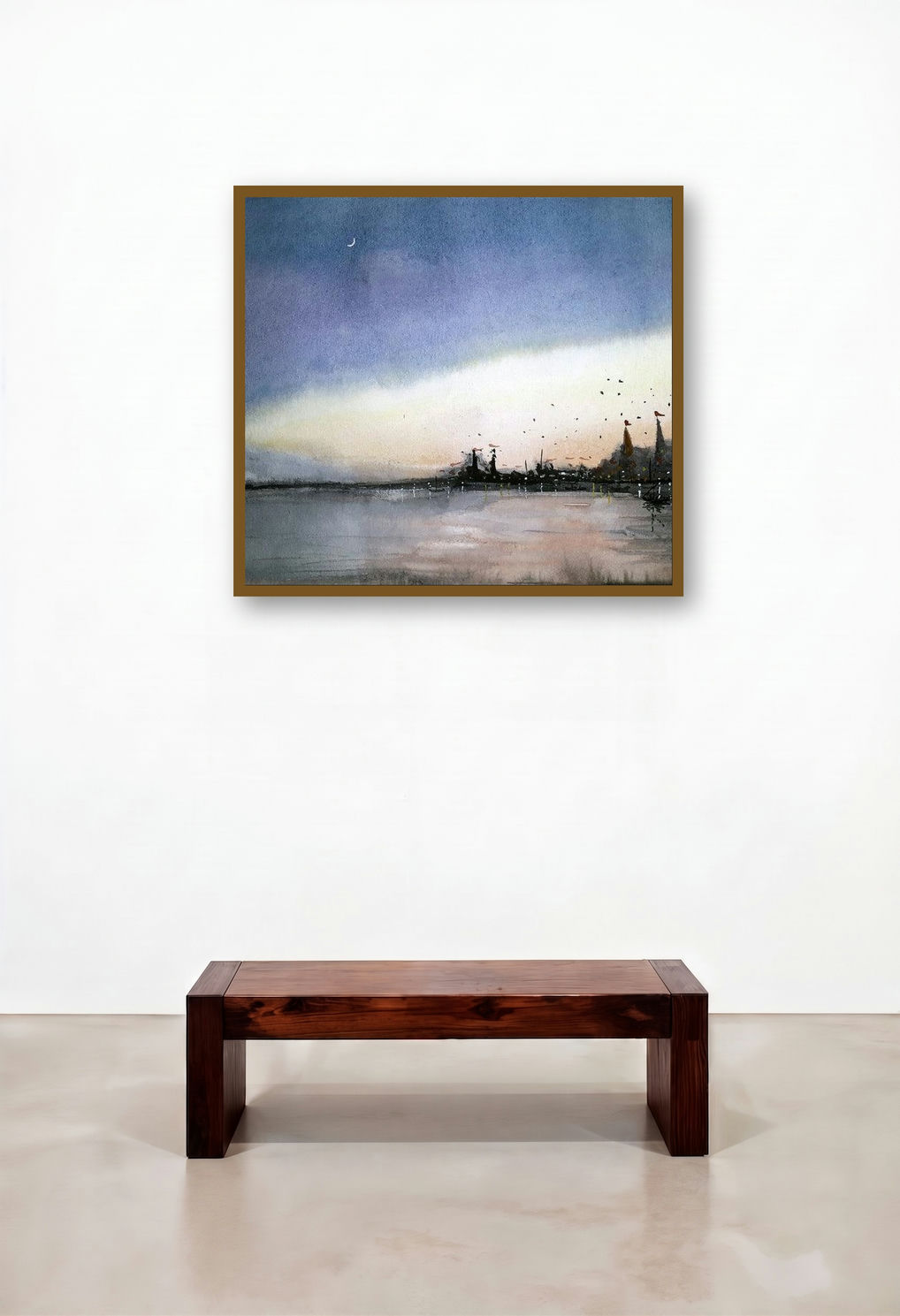 Twilight In Varanasi Ghat (Urban Dusk) by artist Arunava Ray displayed in a Industrial Family Room