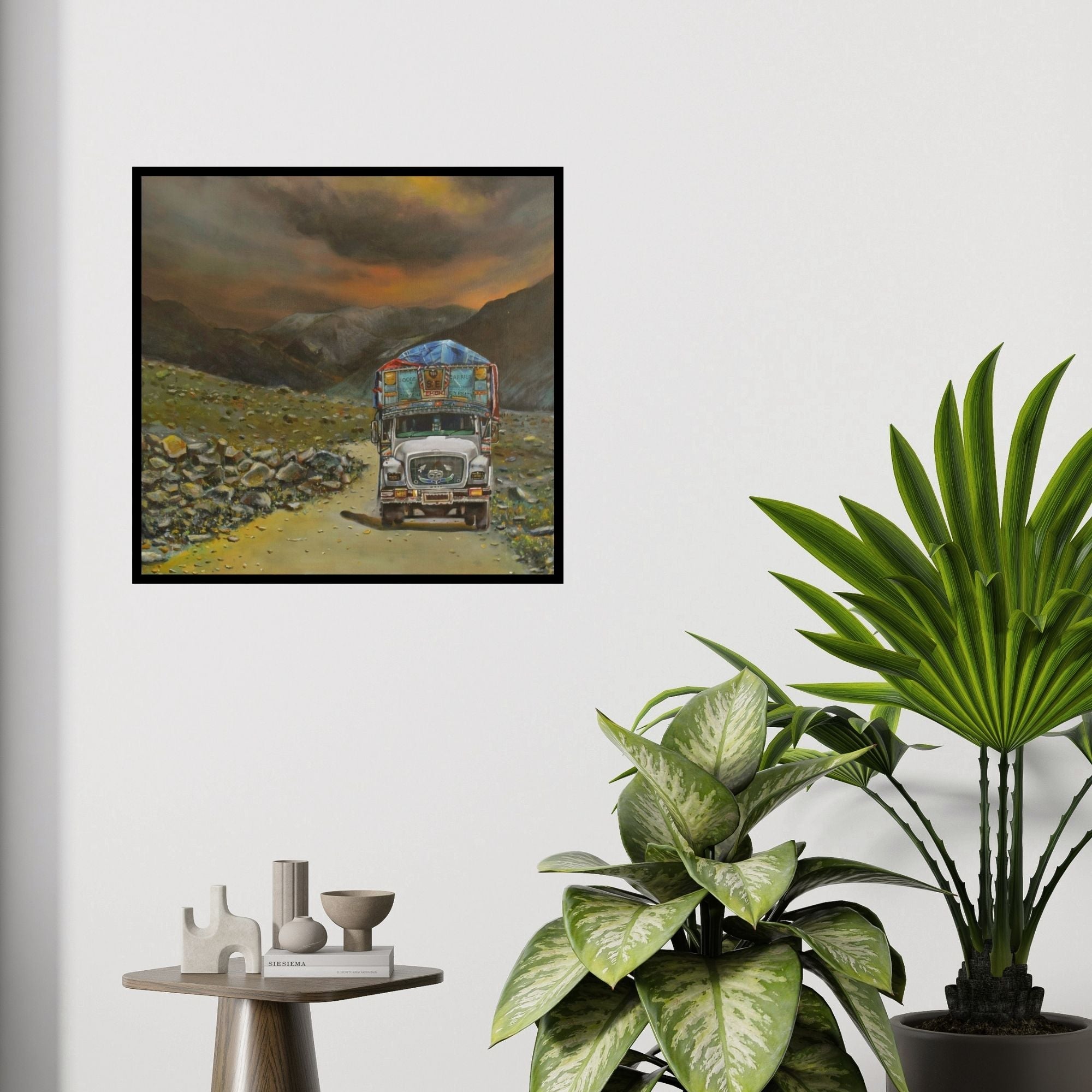 In-situ view of Sumon Naskar's 'Twilight In Ladakh (The Mountain Pass)' painting in a room