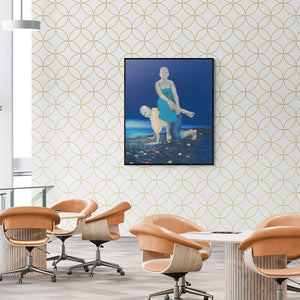 Preview of 'Twilight In A Virgin Beach (Horseback Ride)' Painting by Daina Mohapatra shown on a wall in a furnished room.