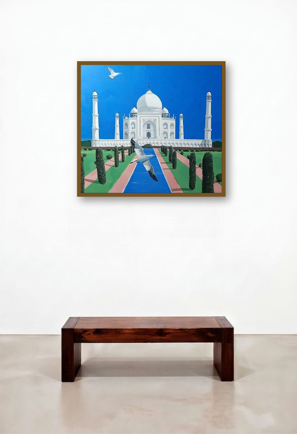 Two Alaskian Birds Visting To Taj (Eternal Beauty) by artist Ashikali Khan displayed in a Modern Dining Room