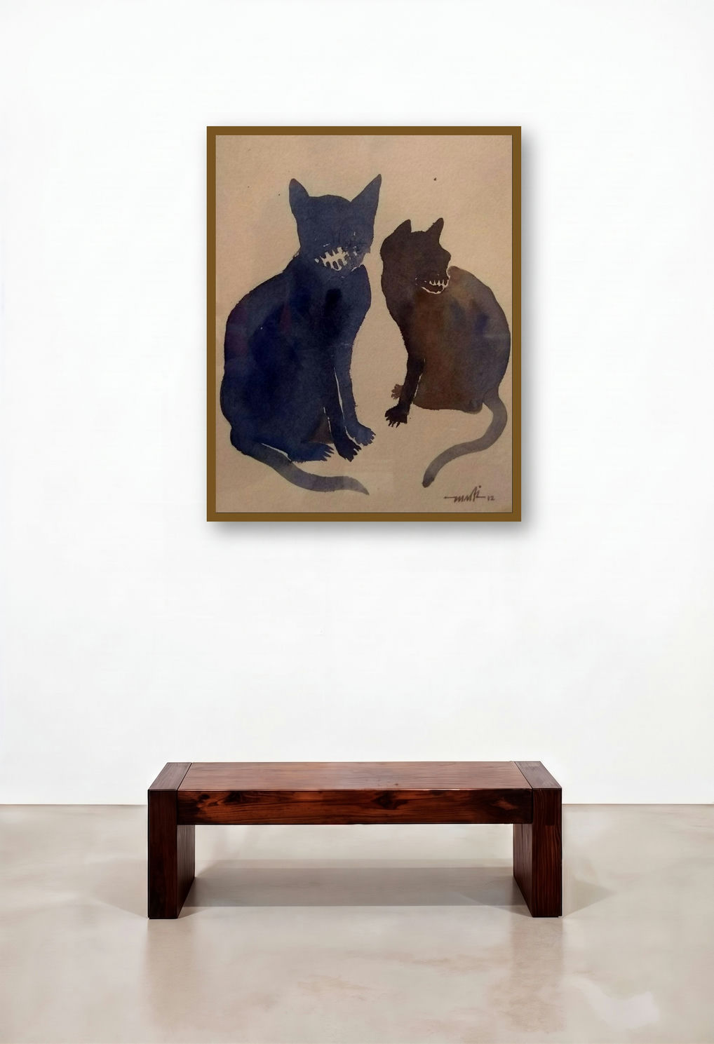 Two Cat (Feline Duo) by artist Charlee Correia displayed in a Elegant Living Room