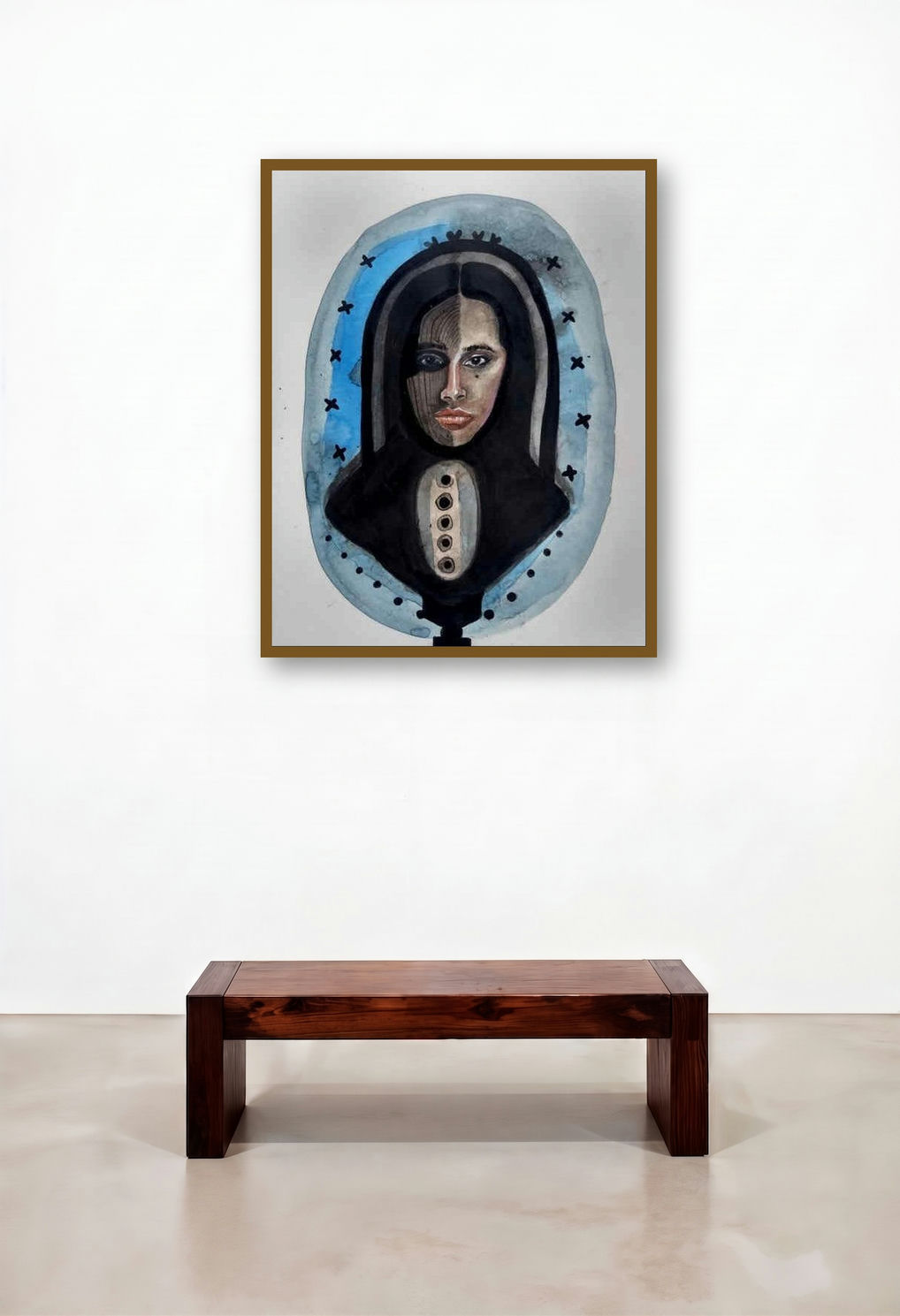 Two Face Of Society (The Veiled Woman) by artist Rohit Joshi displayed in a Eclectic Hotel Suite